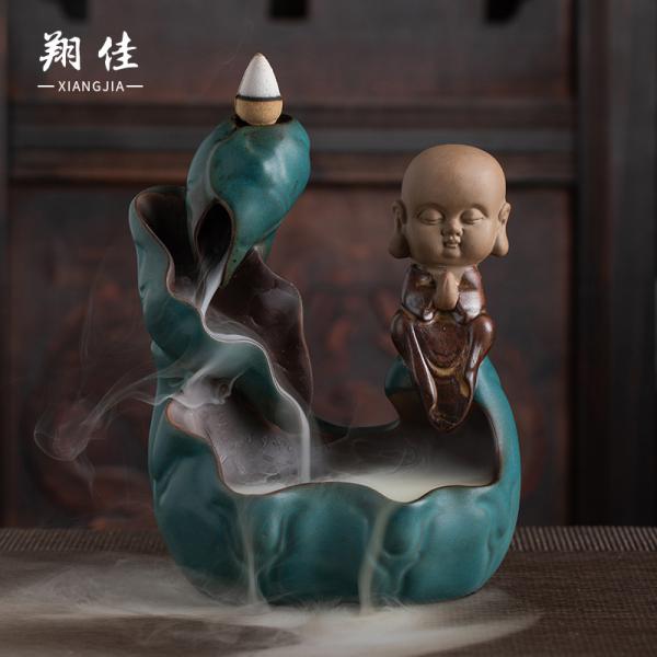 翔佳祈福和尚陶瓷倒流香炉禅意手工香薰炉茶道香道创意摆件